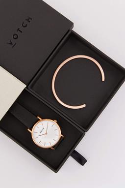 Rose Gold Bangle With Rose Gold & Black Petite Watch